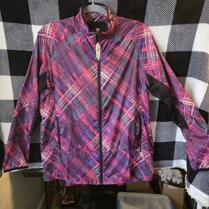 Womens Pink Plaid Lightweight Zip Jacket